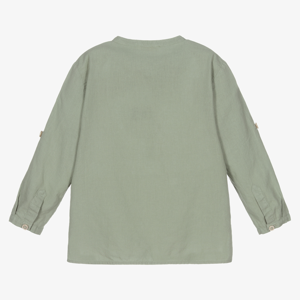 Laranjinha-قميص مزيج قطن وكتان لون أخضر كاكي للأولاد | Childrensalon Outlet