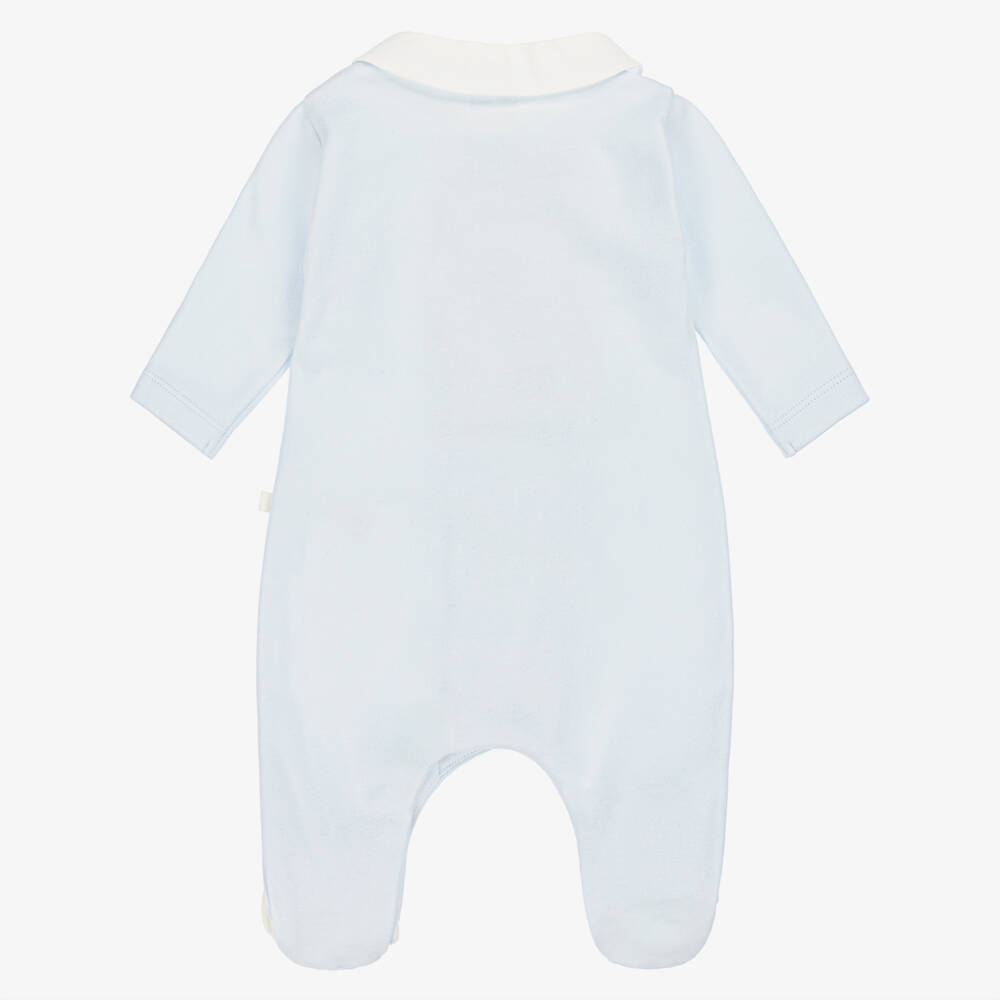 Laranjinha-Boys Light Blue Cotton Babygrow with White Collar | Childrensalon Outlet
