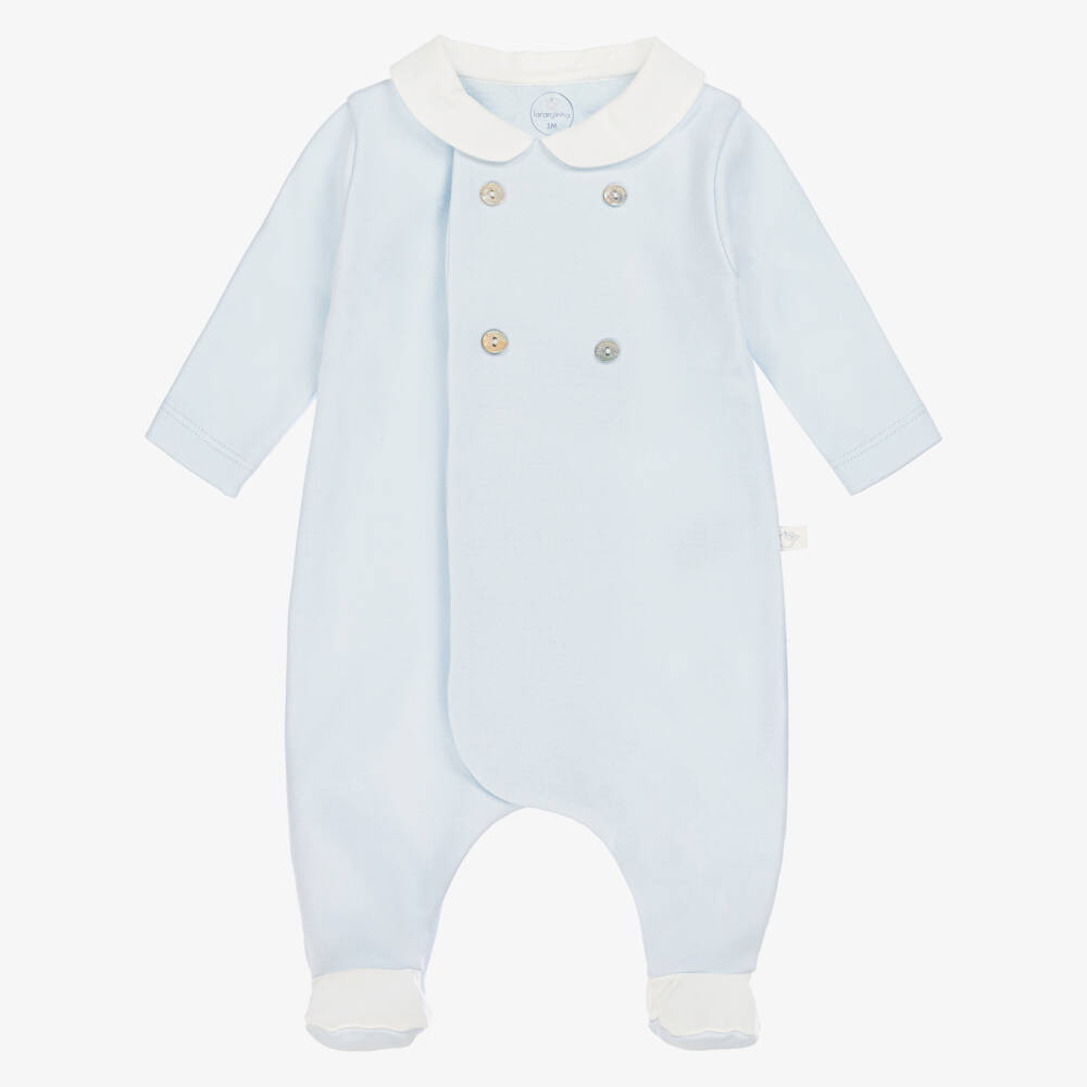 Laranjinha-Boys Light Blue Cotton Babygrow with White Collar | Childrensalon Outlet