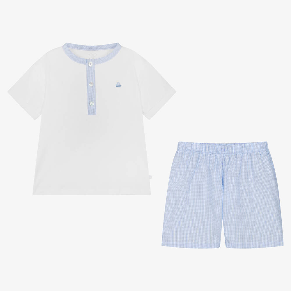 Laranjinha-Boys Light Blue & White Cotton Pyjamas | Childrensalon Outlet