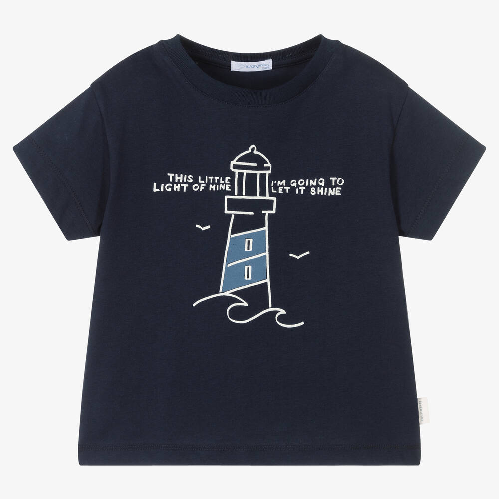 Laranjinha - Boys Navy Blue Cotton T-Shirt | Childrensalon