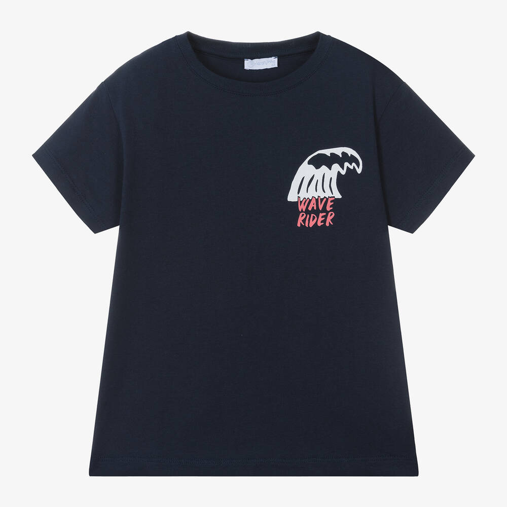 Laranjinha-Boys Navy Blue Cotton T-Shirt | Childrensalon Outlet