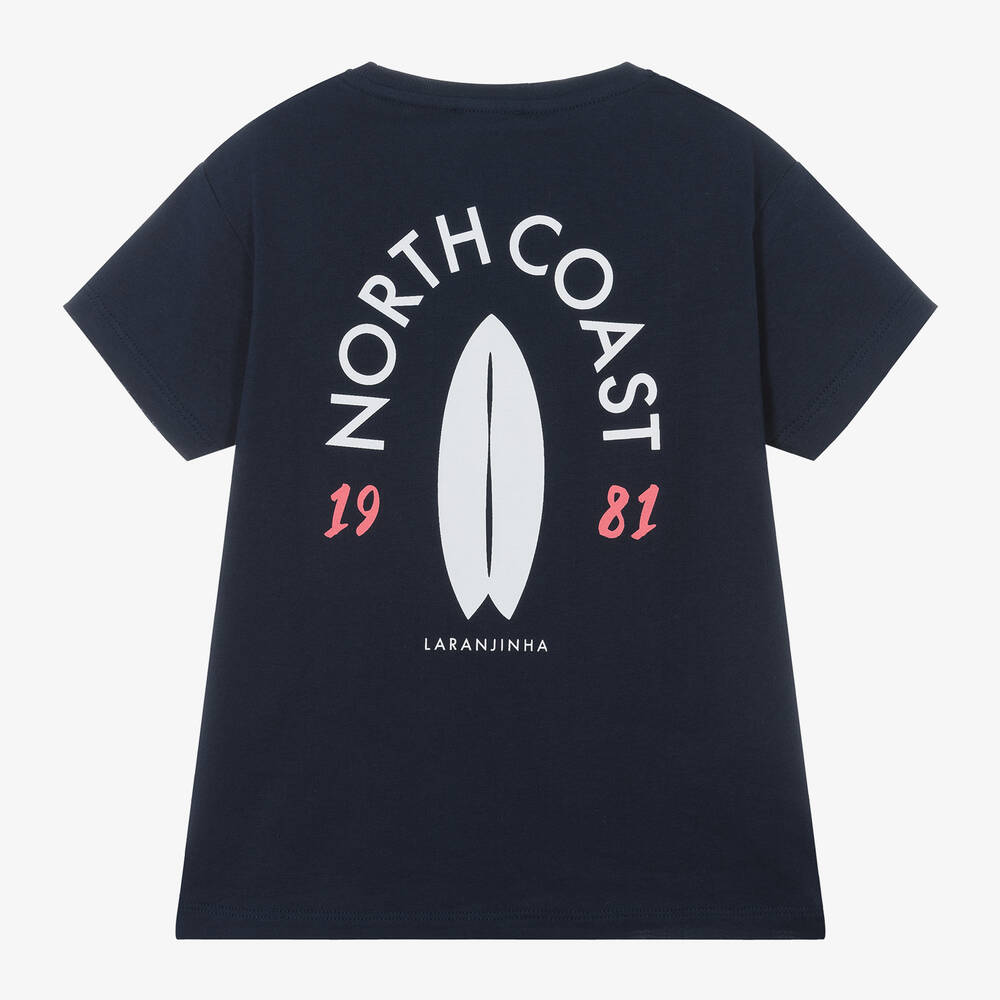Laranjinha-Boys Navy Blue Cotton T-Shirt | Childrensalon Outlet