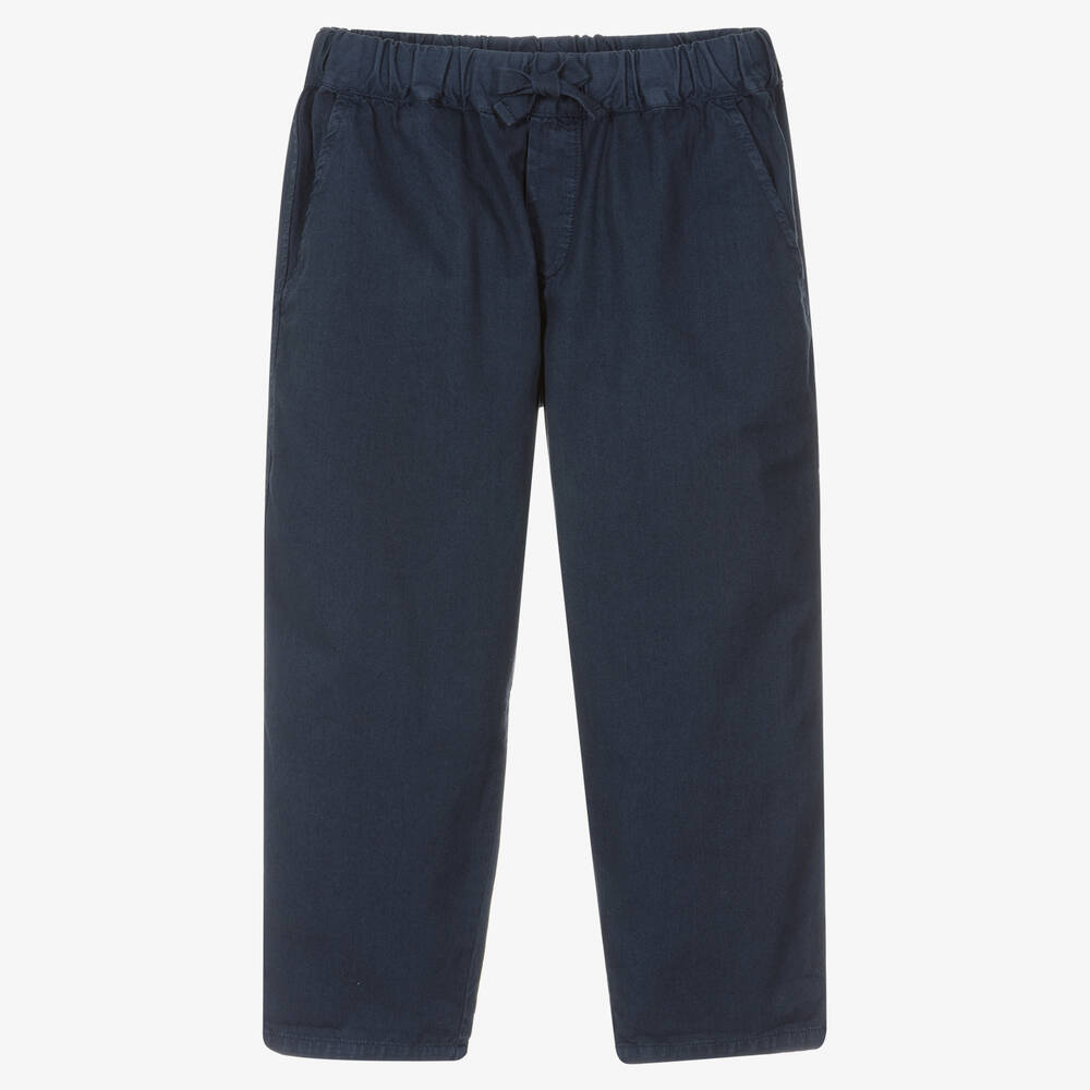 Laranjinha - Boys Navy Blue Cotton Trousers | Childrensalon