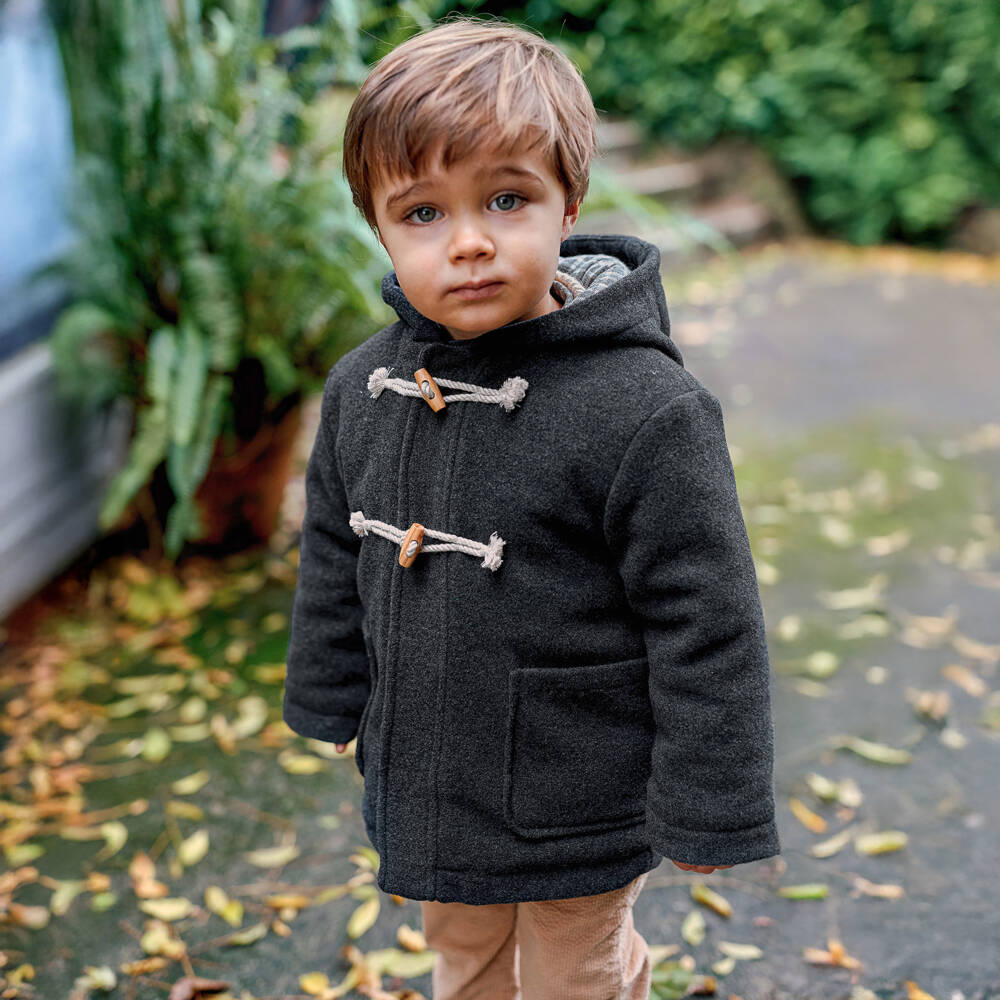 Laranjinha-Boys Navy Blue Felted Wool Duffle Coat | Childrensalon Outlet