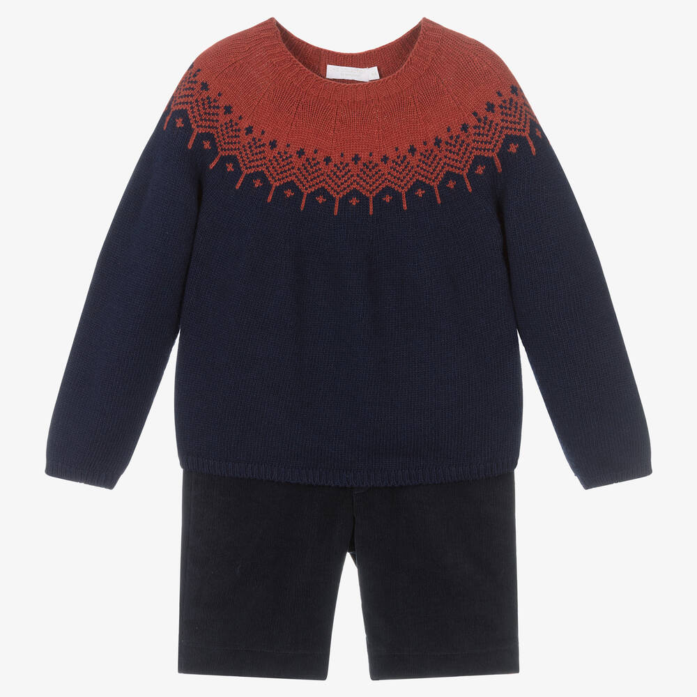 Laranjinha-Boys Navy Blue Shorts Set | Childrensalon Outlet