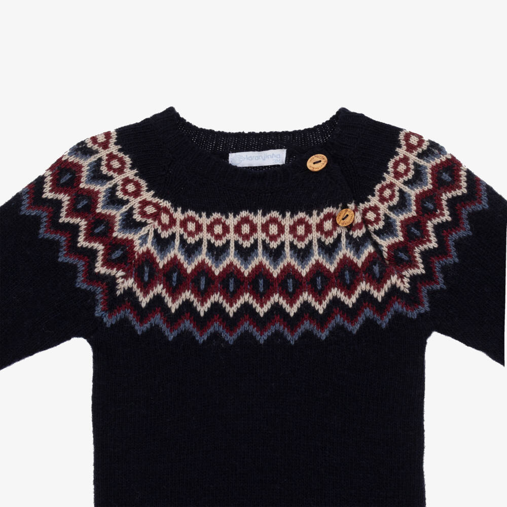 Laranjinha-Boys Navy Wool & Cashmere Babygrow | Childrensalon Outlet