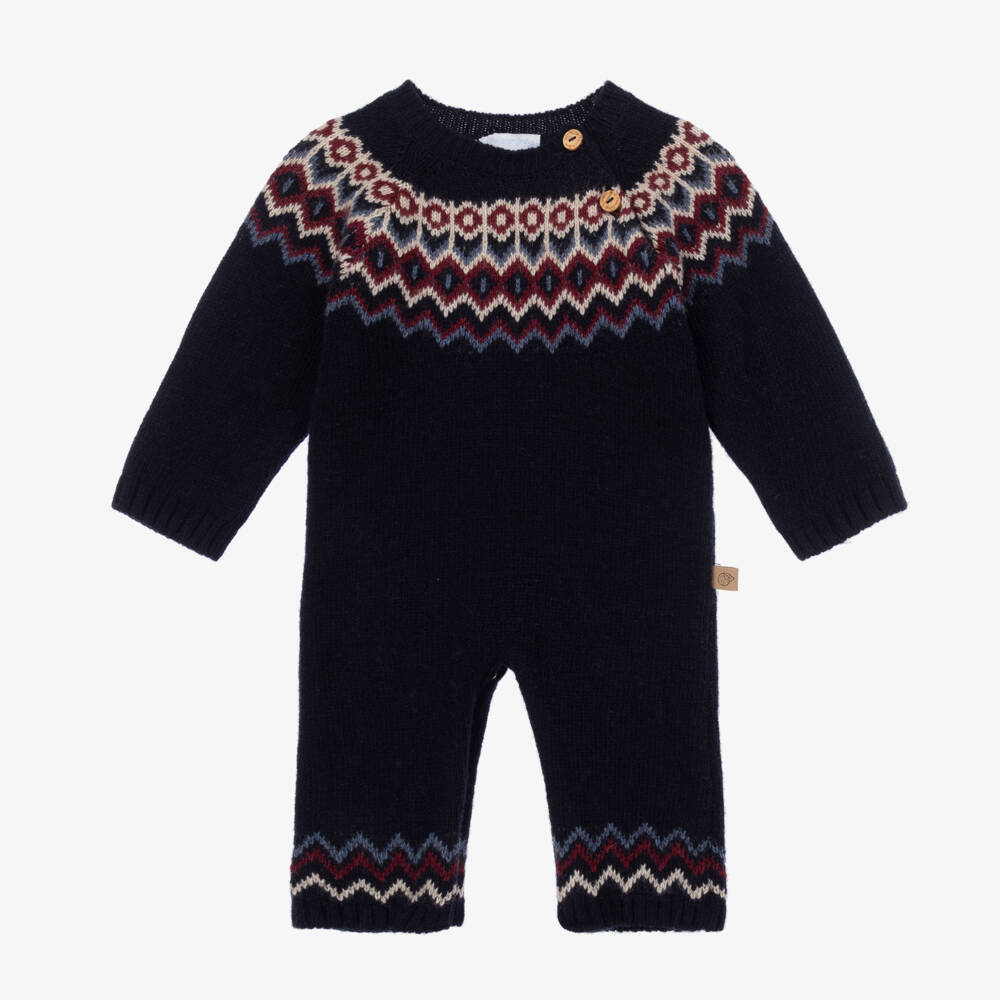 Laranjinha-Boys Navy Wool & Cashmere Babygrow | Childrensalon Outlet