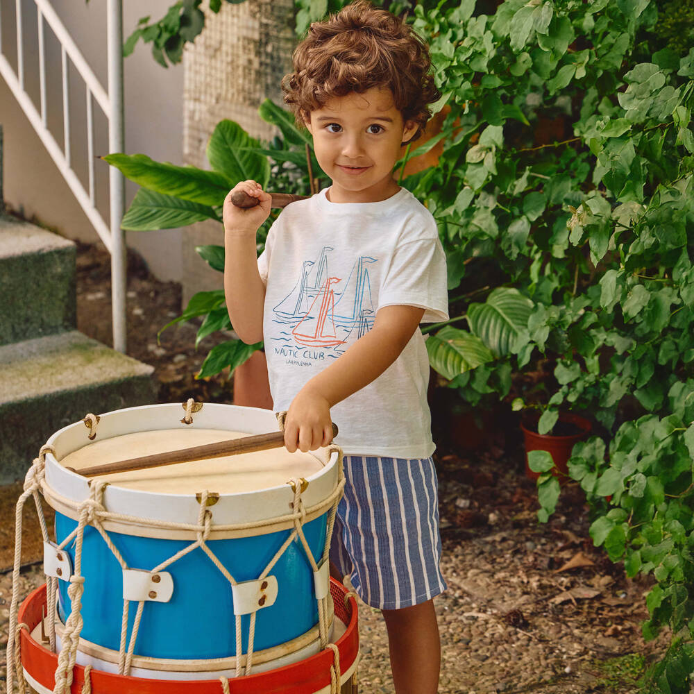Laranjinha-Boys Off-White Cotton Sailboat T-Shirt | Childrensalon Outlet