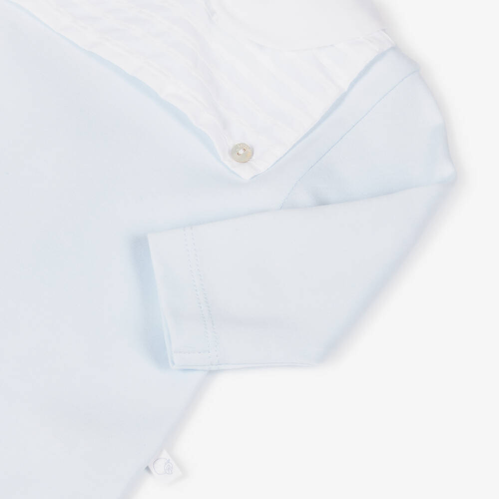 Laranjinha-Boys Pale Blue Cotton Footie Suit | Childrensalon Outlet
