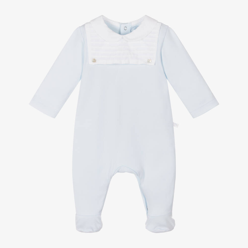 Laranjinha-Boys Pale Blue Cotton Footie Suit | Childrensalon Outlet