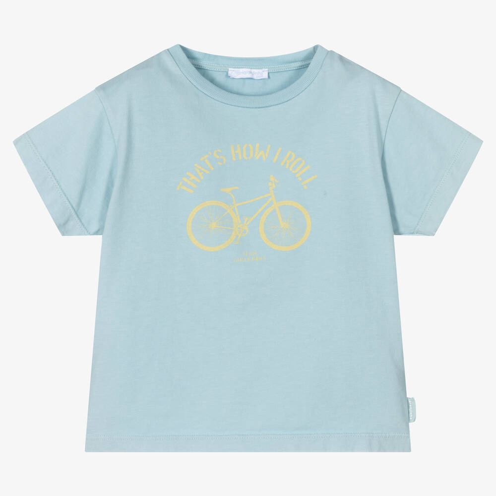 Laranjinha - Boys Pale Blue Cotton T-Shirt | Childrensalon