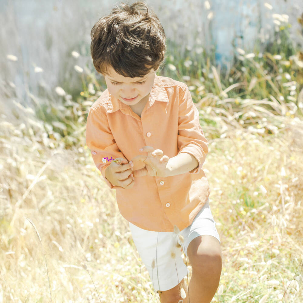 Laranjinha-Рубашка из льна и хлопка персикового цвета для мальчиков | Childrensalon Outlet