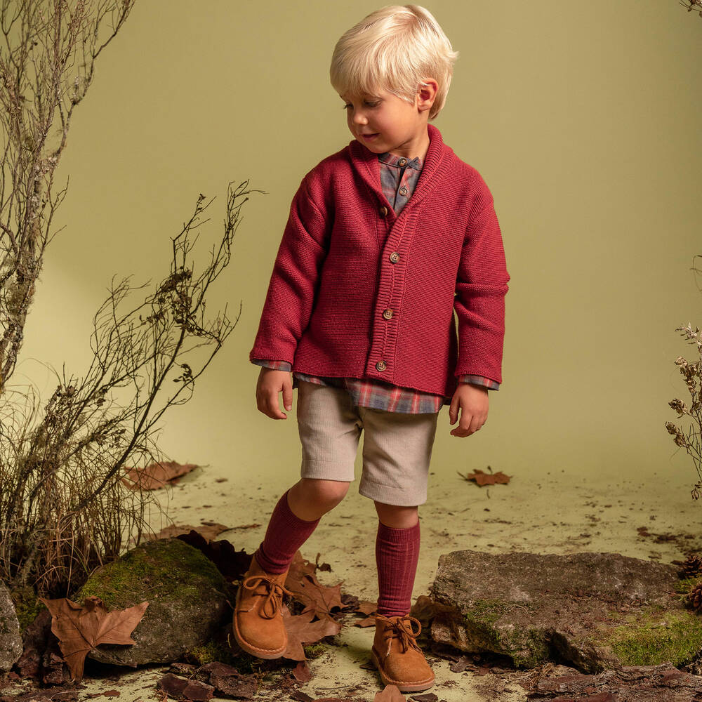Laranjinha Boys Red Knitted Wool Cashmere Cardigan Childrensalon Outlet