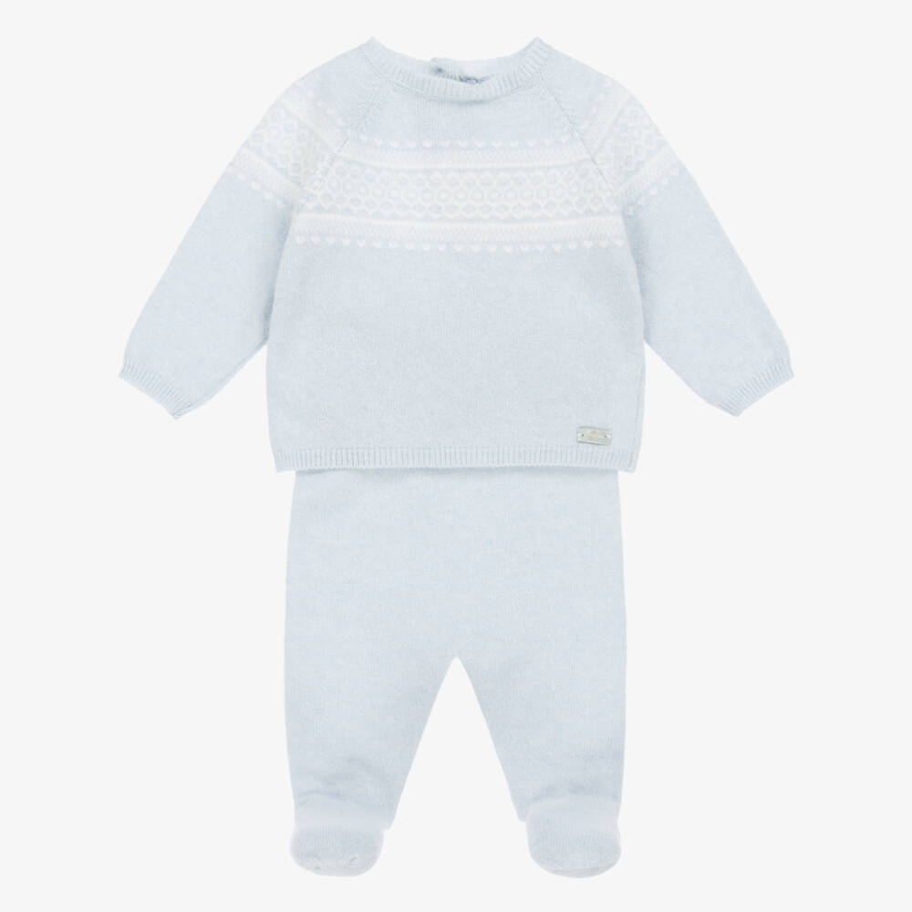 Laranjinha-Boys Soft Blue Knit Set | Childrensalon Outlet
