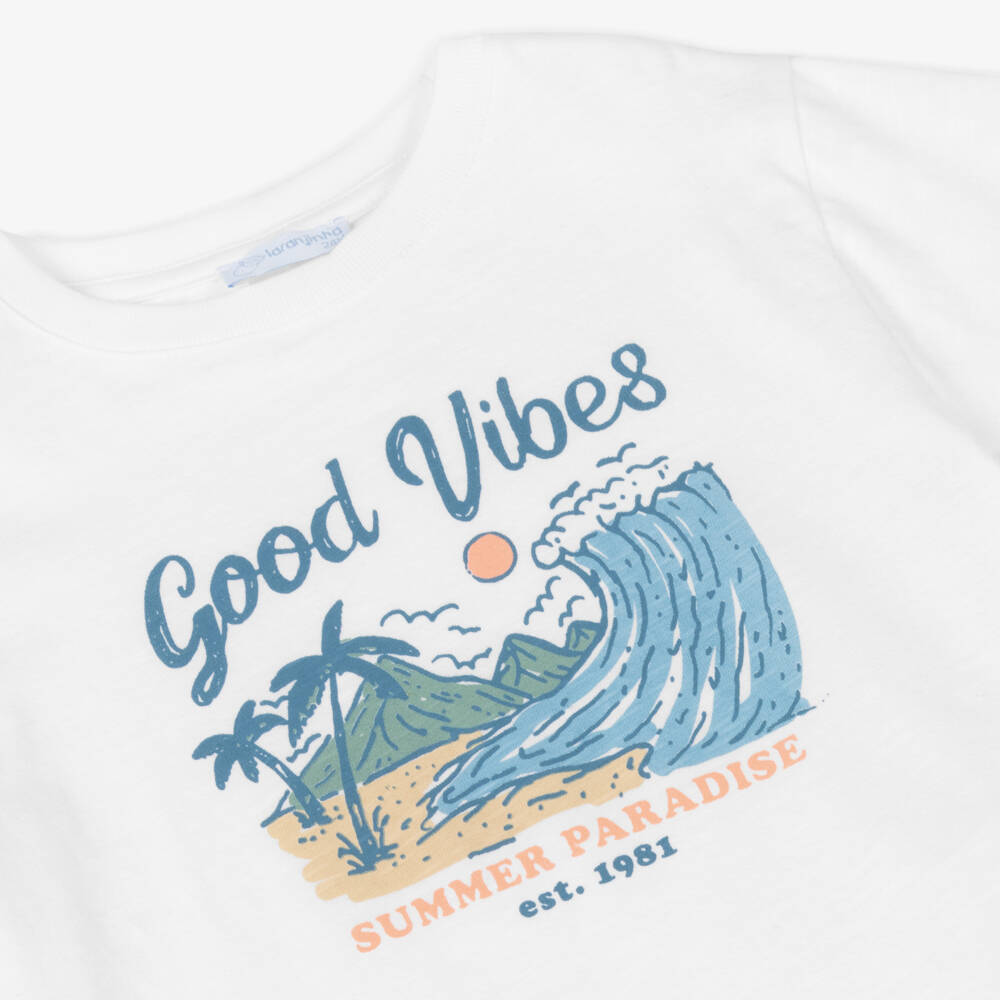 Laranjinha-Boys Soft White Cotton Tee | Childrensalon Outlet