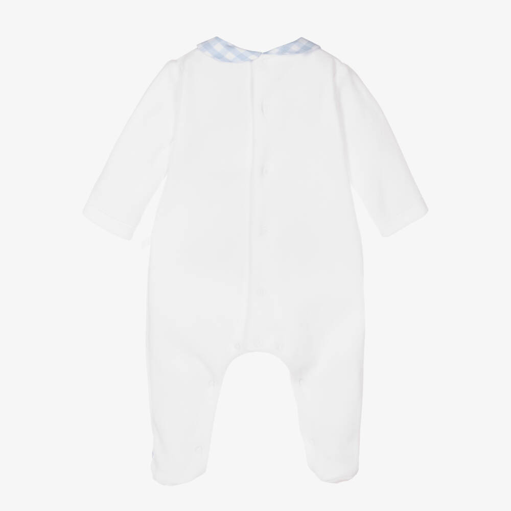 Laranjinha-Boys Velour Babygrow with Blue Accents | Childrensalon Outlet
