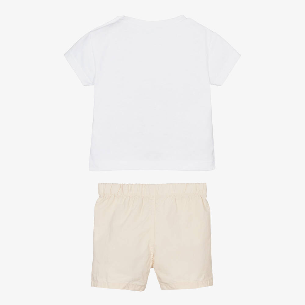 Laranjinha-Boys White & Beige Cotton Shorts Set with Animal Bus Print | Childrensalon Outlet