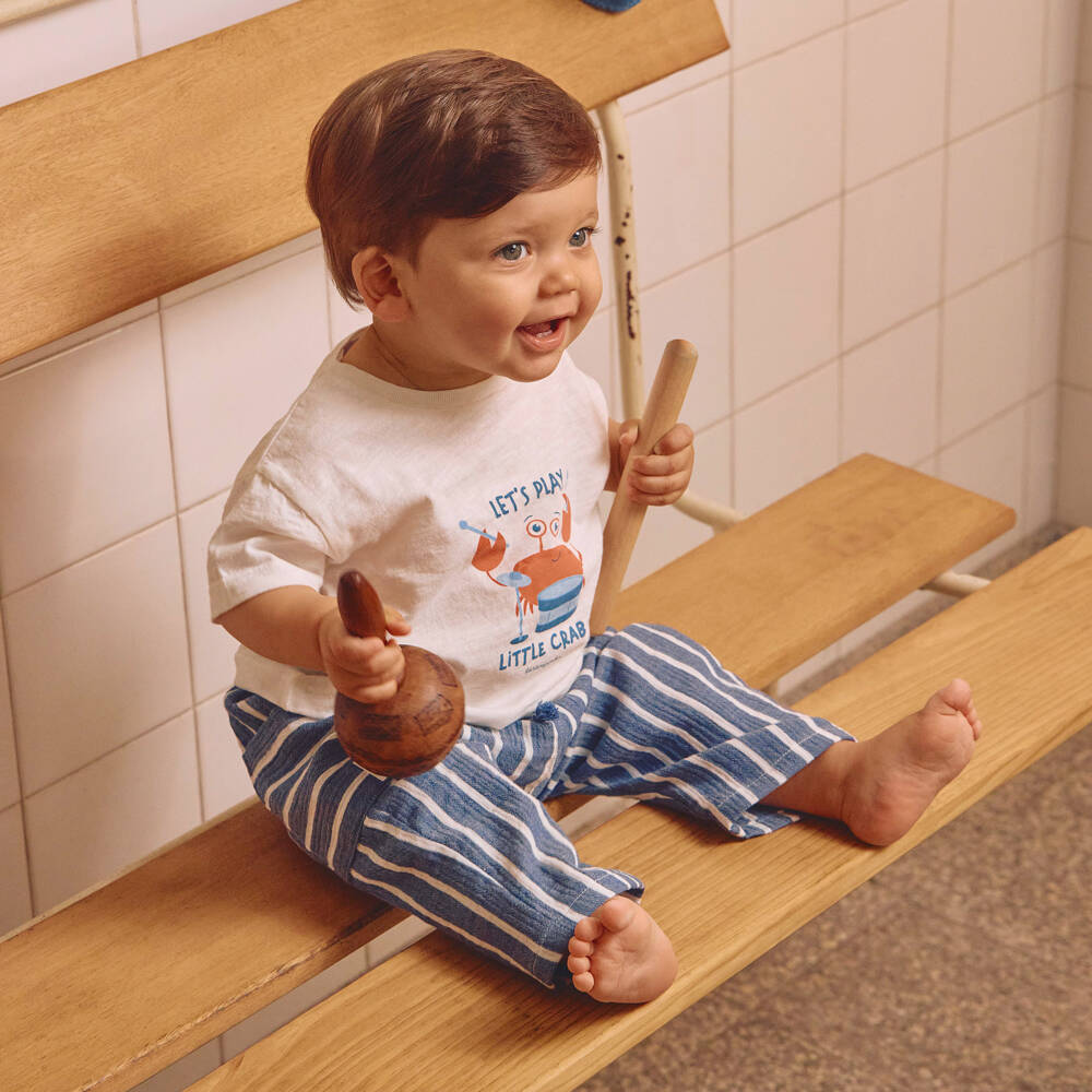 Laranjinha-Boys White & Blue Cotton Trouser Set | Childrensalon Outlet