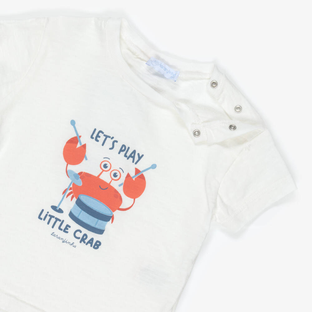 Laranjinha-Boys White & Blue Cotton Trouser Set | Childrensalon Outlet