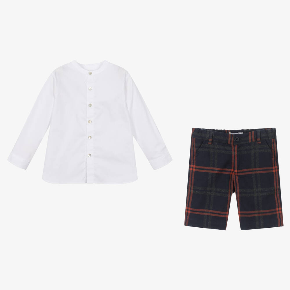 Chic by Laranjinha-Boys White & Blue Shorts Set | Childrensalon Outlet