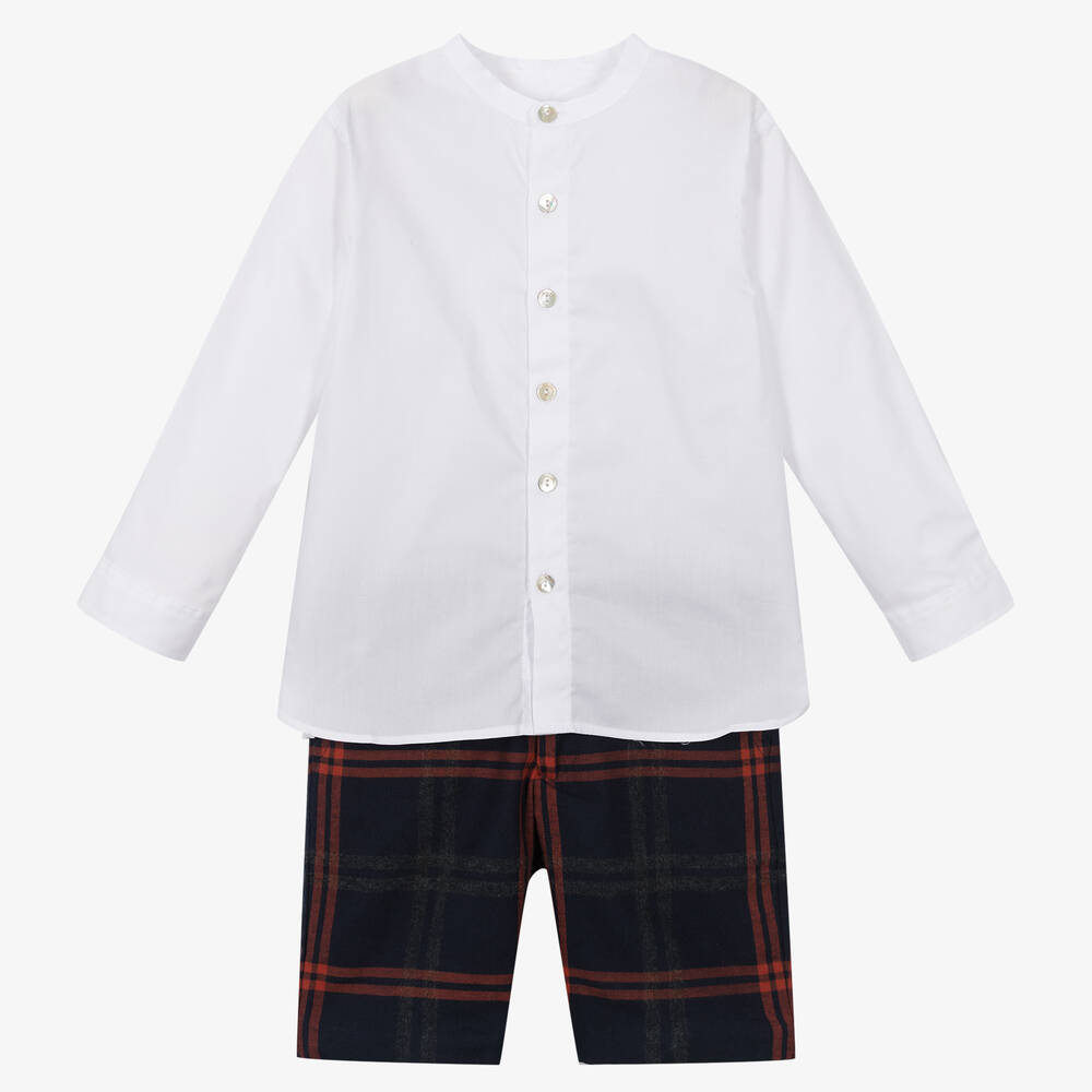 Chic by Laranjinha-طقم شورت قطن لون أبيض وكحلي للأولاد | Childrensalon Outlet