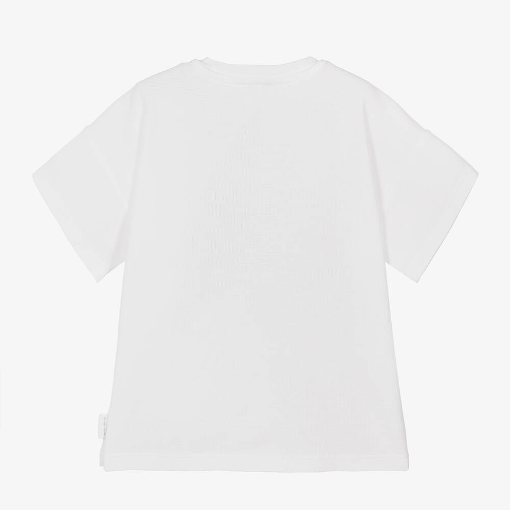 Laranjinha-Boys White Cotton Buttoned T-Shirt | Childrensalon Outlet