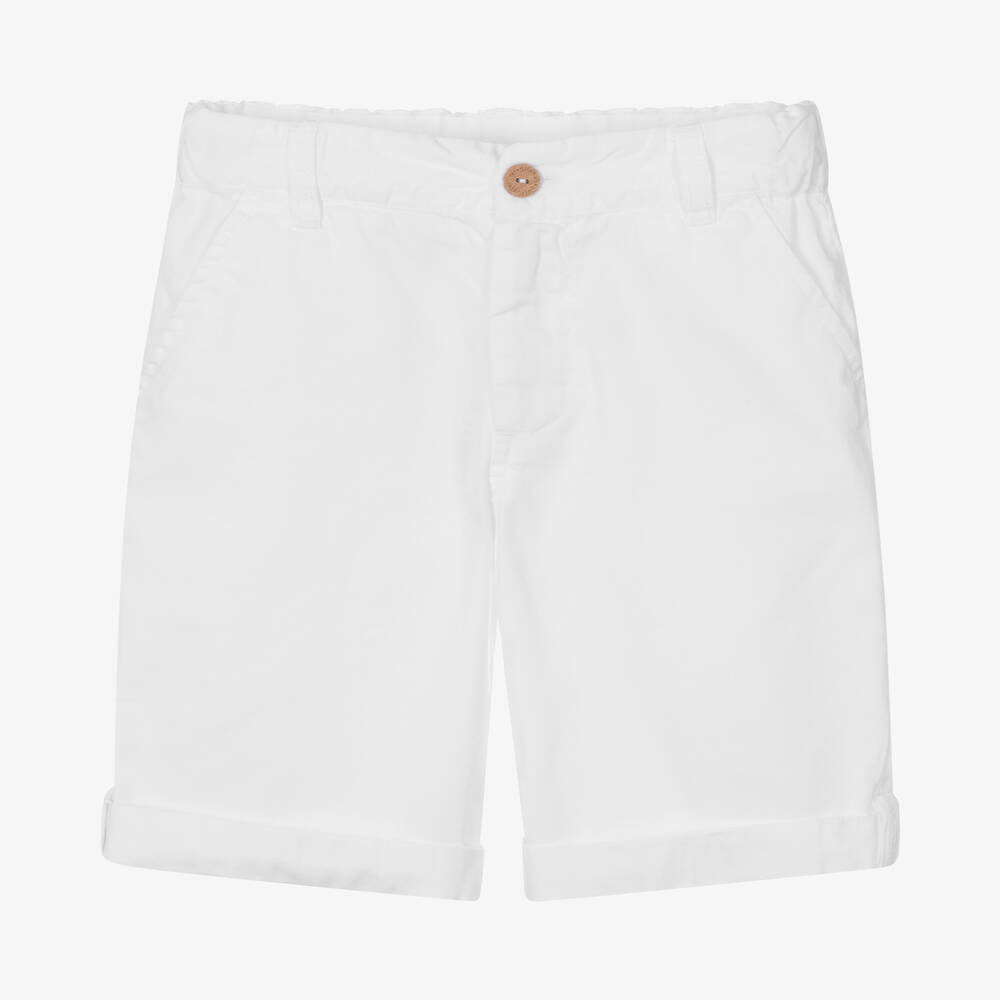Laranjinha-Boys White Cotton Chino Shorts | Childrensalon Outlet