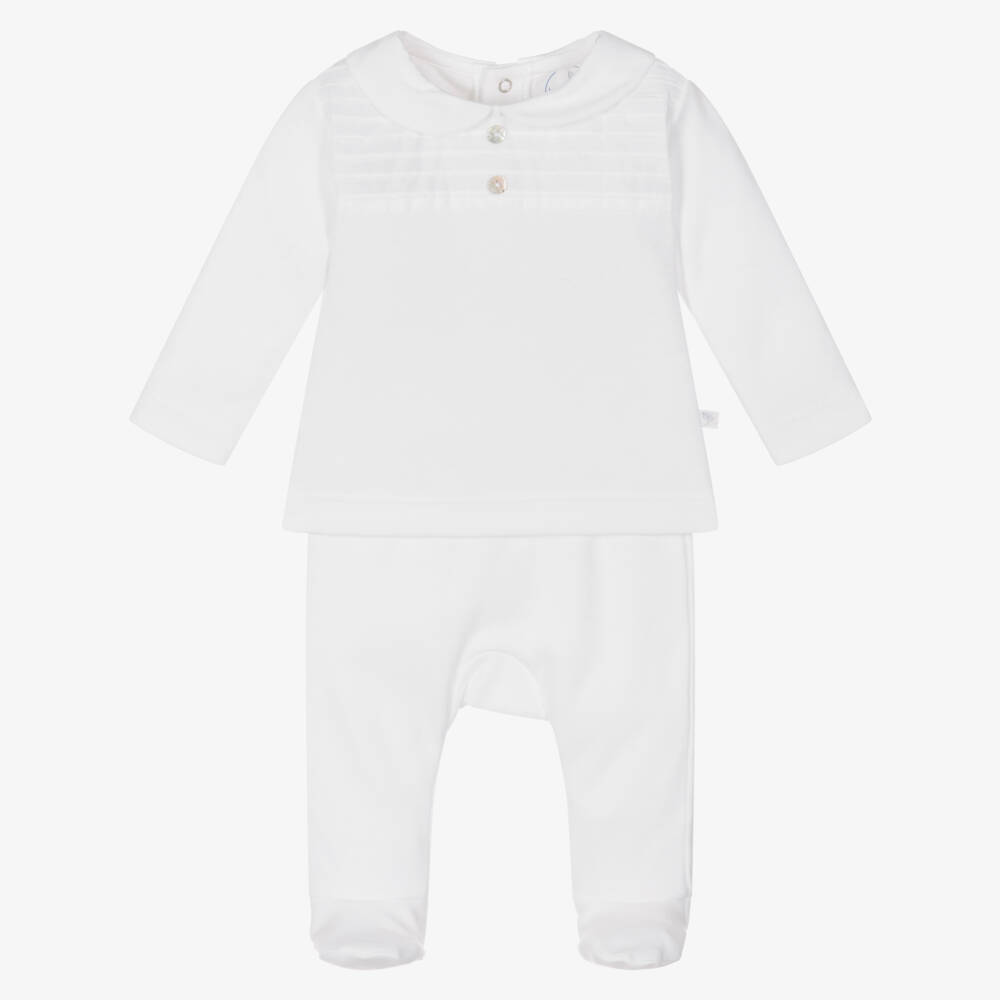 Laranjinha-Boys White Cotton Collared Set | Childrensalon Outlet