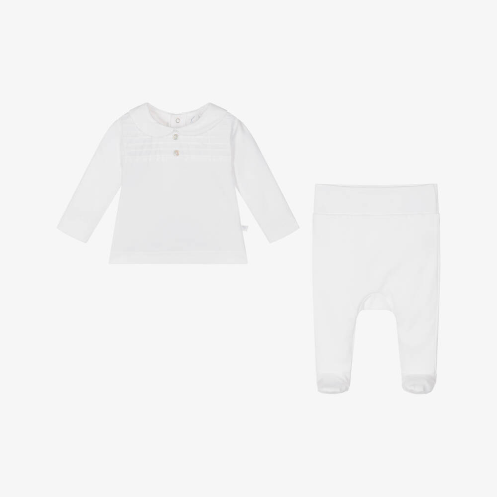Laranjinha-Boys White Cotton Collared Set | Childrensalon Outlet