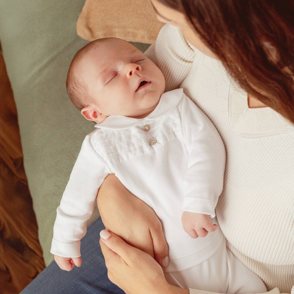 Laranjinha-Boys White Cotton Collared Set | Childrensalon Outlet