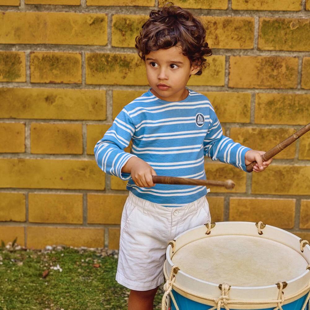 Laranjinha-Boys White Cotton & Linen Blend Shorts | Childrensalon Outlet