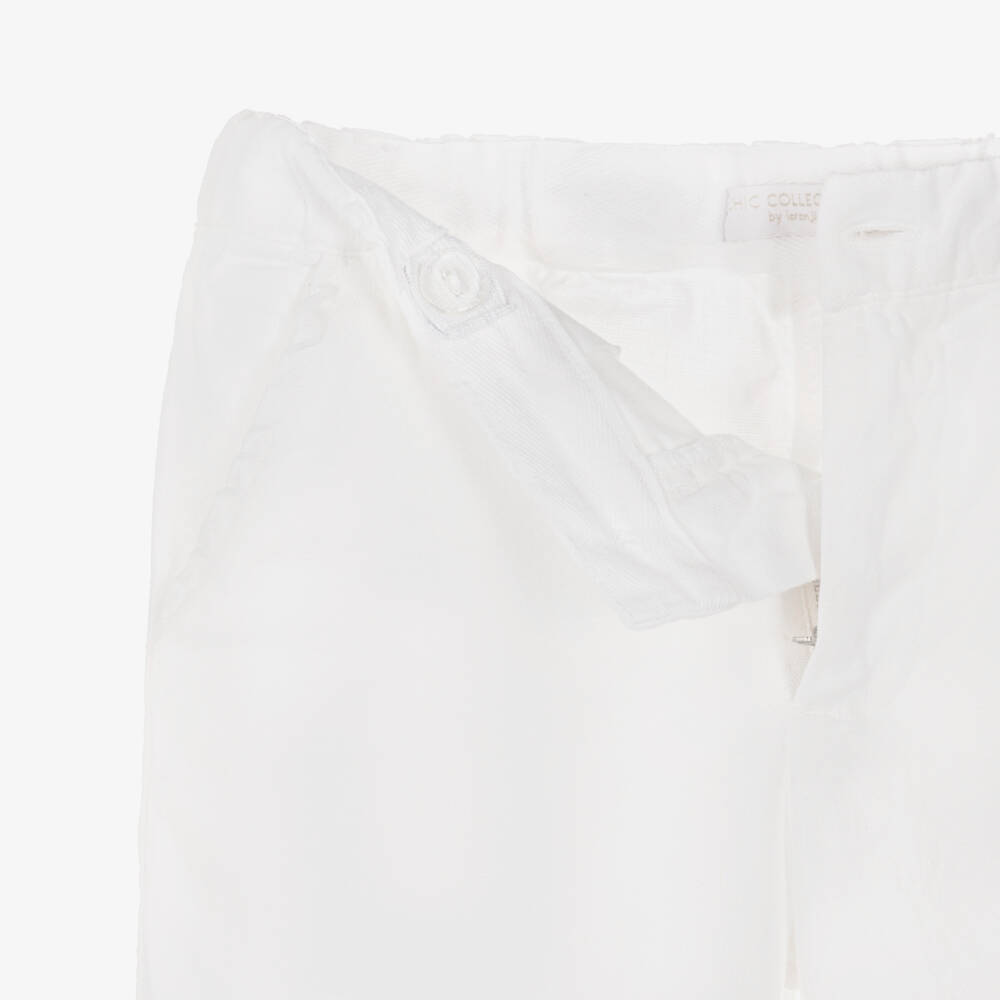 Laranjinha-Boys White Cotton & Linen Blend Shorts | Childrensalon Outlet