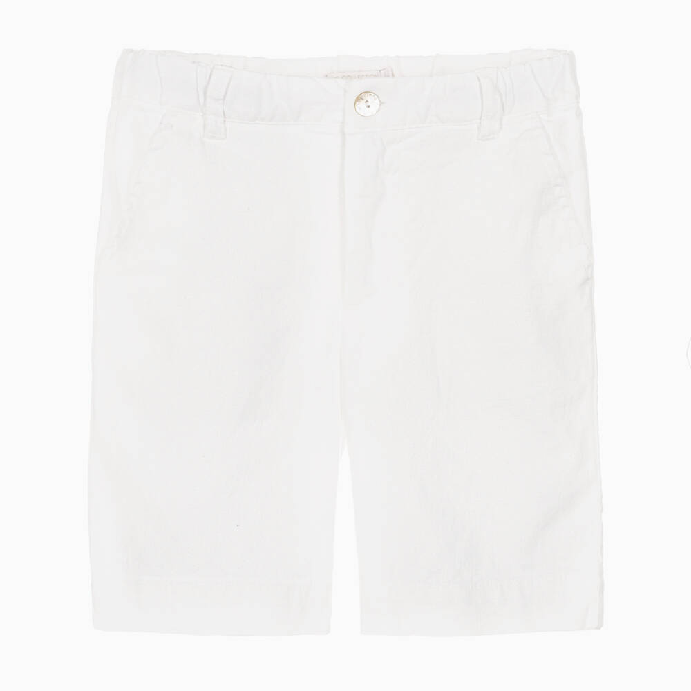 Laranjinha-Boys White Cotton & Linen Blend Shorts | Childrensalon Outlet