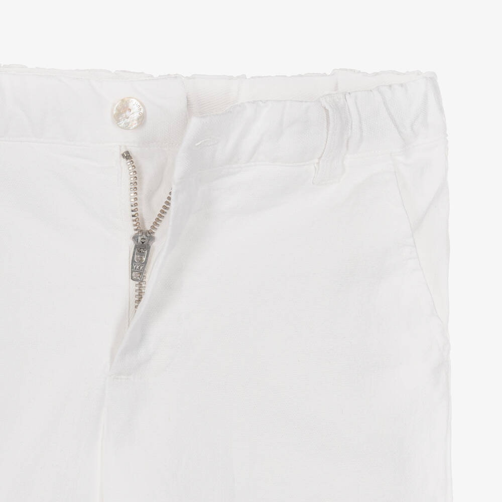 Laranjinha-Boys White Cotton & Linen Blend Shorts | Childrensalon Outlet