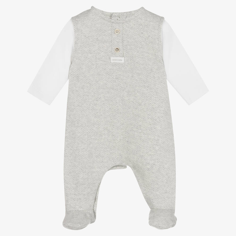 Laranjinha - Grenouillère coton blanc gris | Childrensalon