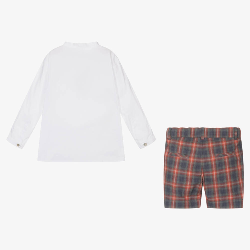 لارانجينا-طقم شورت قطن كاروهات لون أبيض وأحمر للأولاد | Childrensalon Outlet