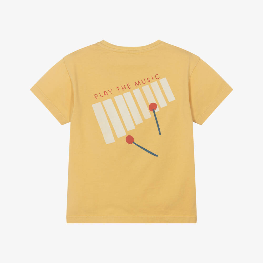 Laranjinha-Желтая футболка с музыкальным принтом на спине для мальчиков | Childrensalon Outlet