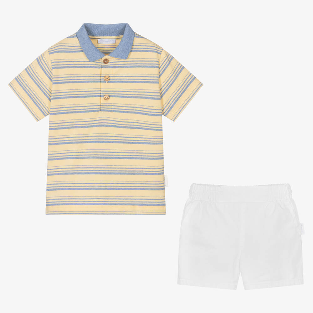 Laranjinha-طقم شورت أطفال ولادي قطن لون أصفر وأبيض | Childrensalon Outlet