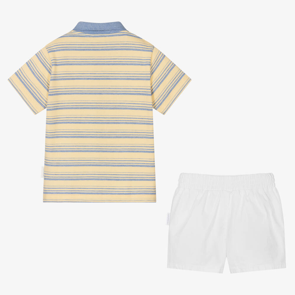 Laranjinha-طقم شورت أطفال ولادي قطن لون أصفر وأبيض | Childrensalon Outlet