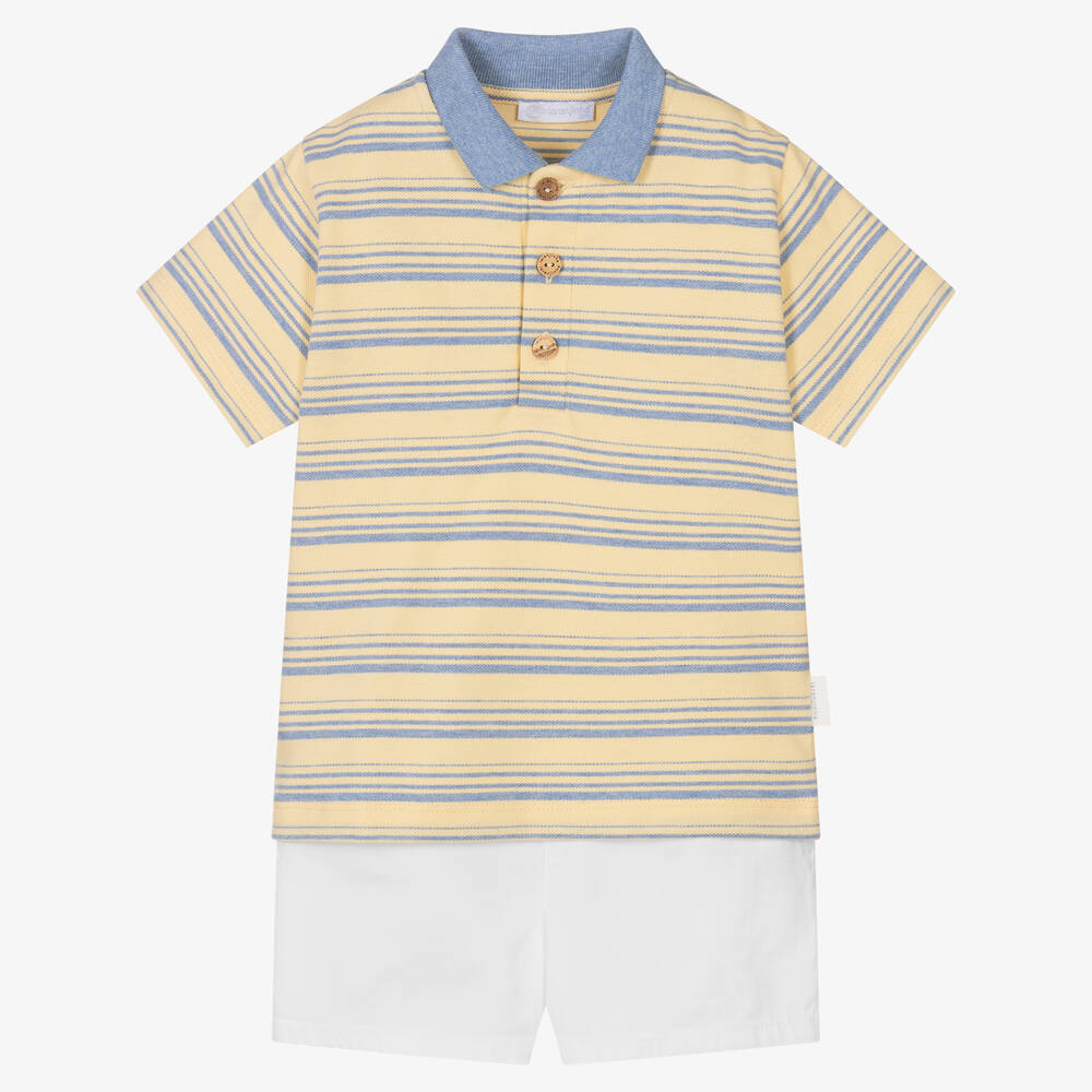 Laranjinha - Желтая рубашка и белые шорты из хлопка | Childrensalon