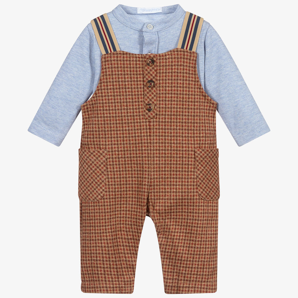 Laranjinha - Brown Dungaree & Bodyvest Set | Childrensalon