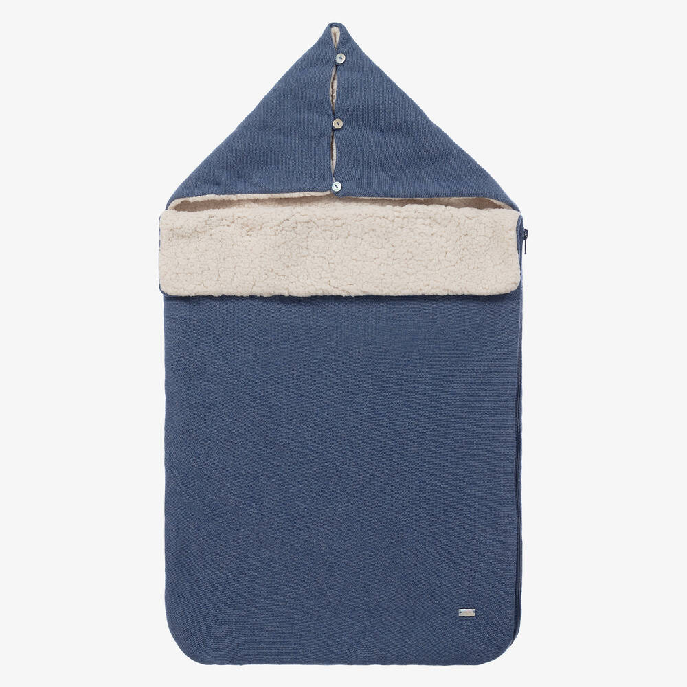 Laranjinha - Blauer Wollstrick-Babyschlafsack 75cm | Childrensalon