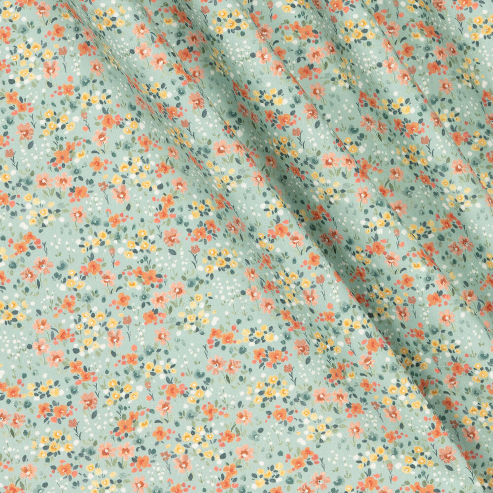 Laranjinha-فستان قطن بوبلين لون أخضر أكوا بطبعة ورود | Childrensalon Outlet