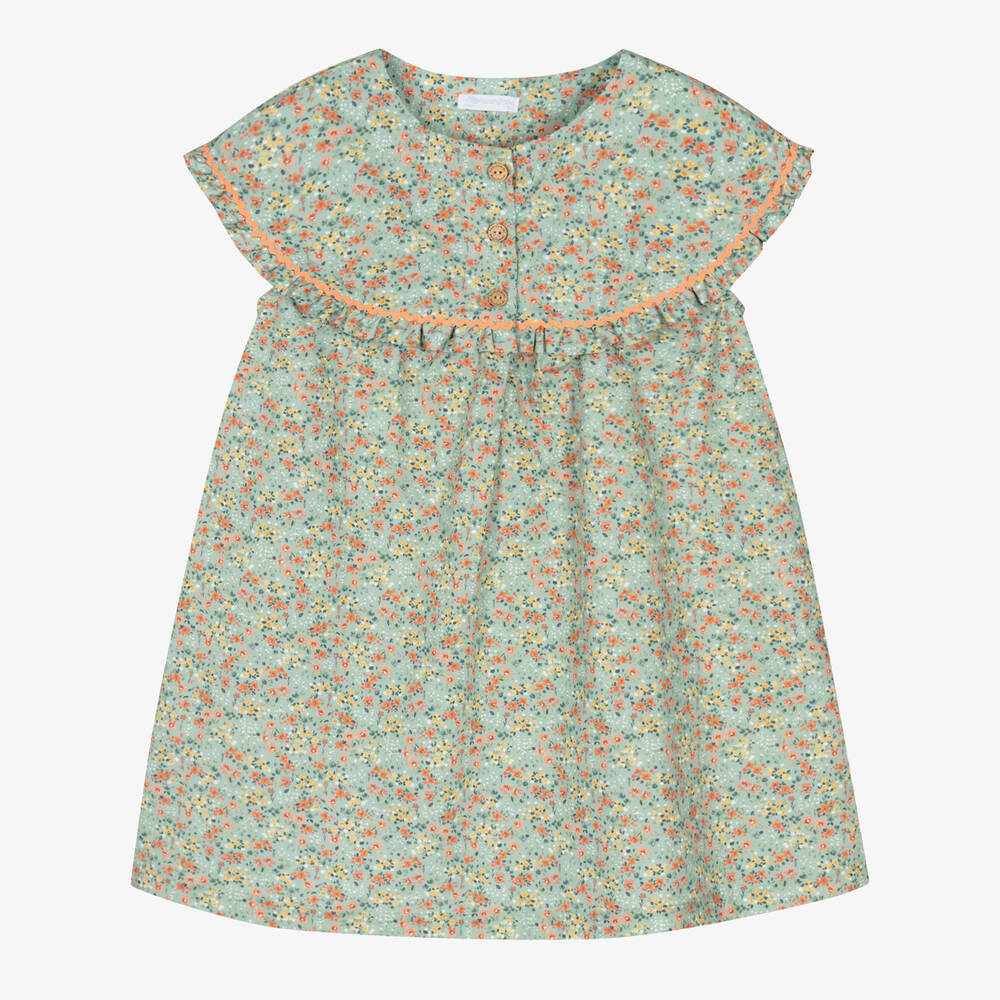 Laranjinha - Robe vert d'eau à fleurs fille | Childrensalon