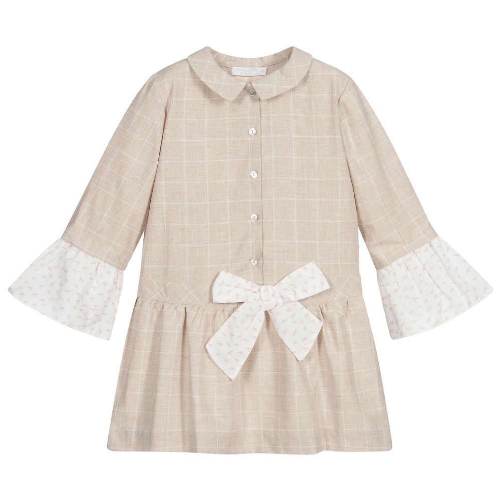 Laranjinha - Girls Beige Check Dress | Childrensalon