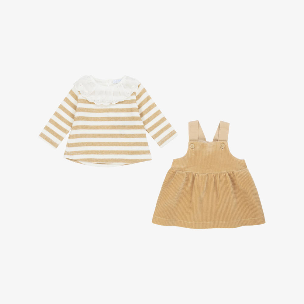 Laranjinha-Girls Beige Corduroy Dress Ensemble | Childrensalon Outlet