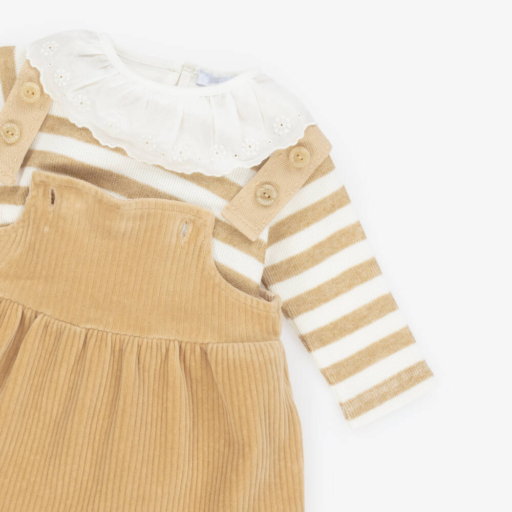 Laranjinha-Girls Beige Corduroy Dress Ensemble | Childrensalon Outlet