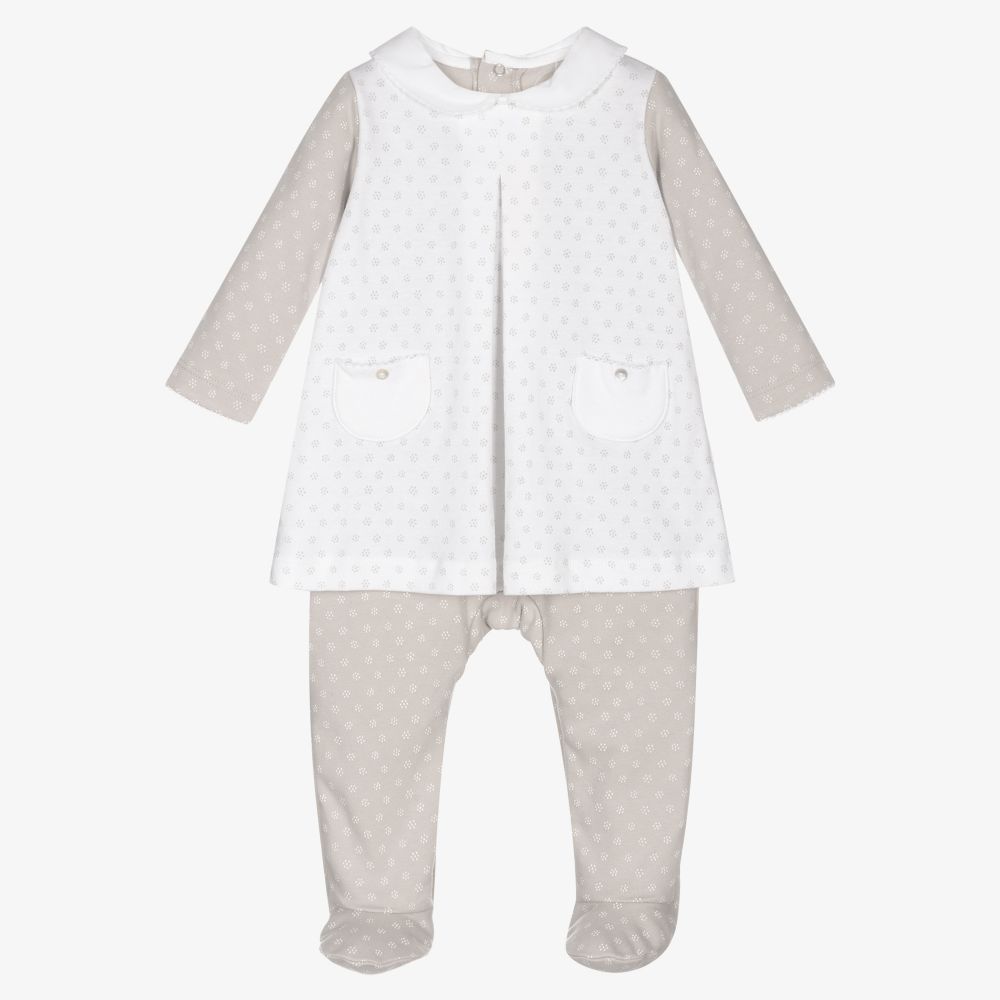 Laranjinha - Girls Beige Cotton Babygrow | Childrensalon