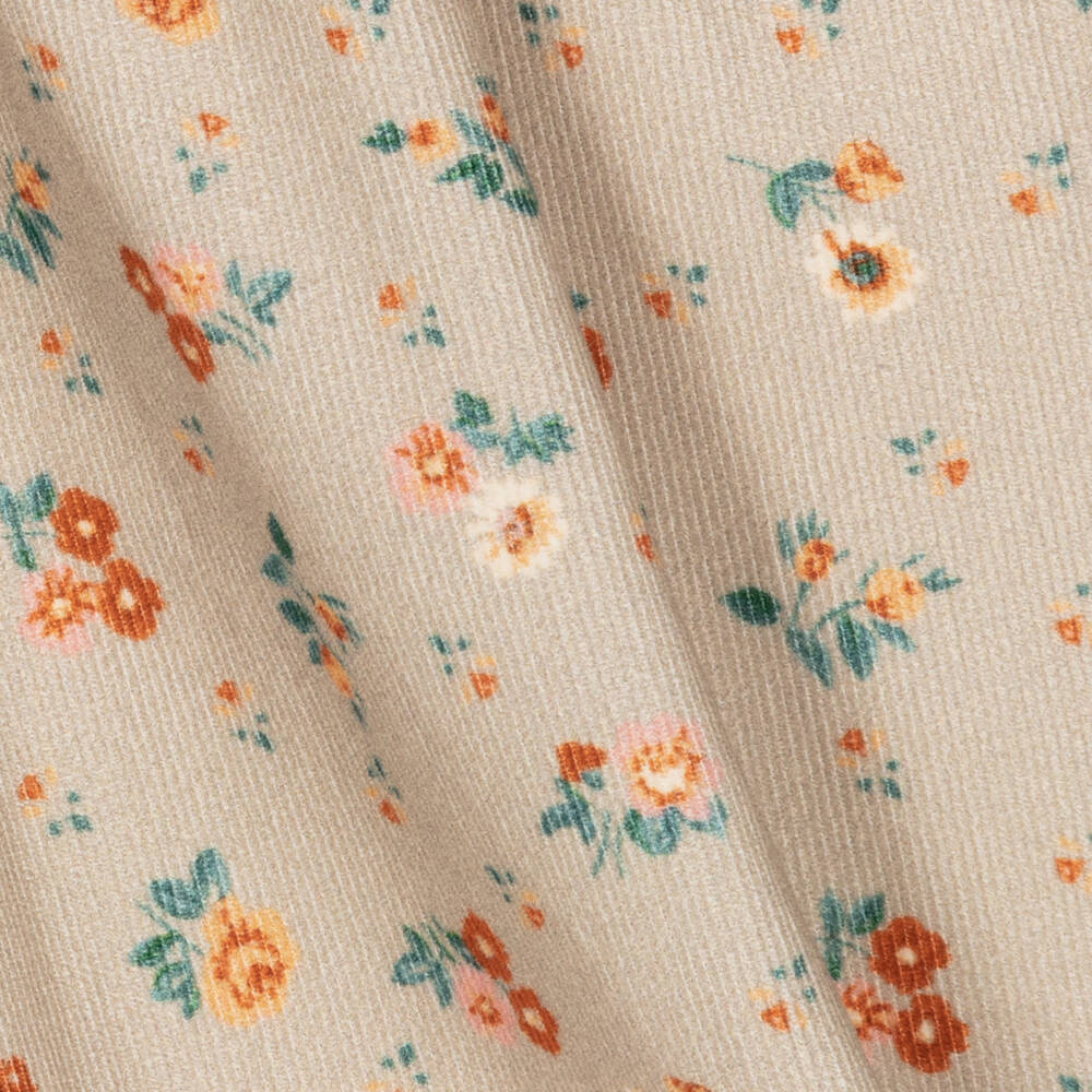Laranjinha-Girls Beige Floral Corduroy Dress | Childrensalon Outlet